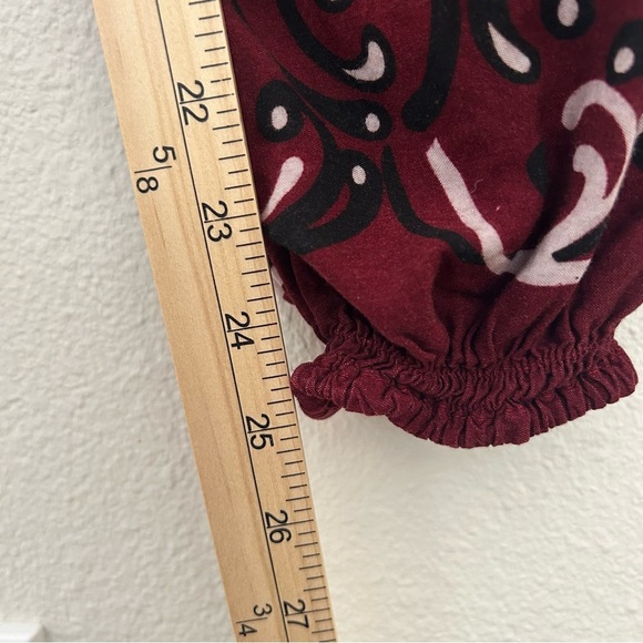 Burgundy Smocked Waist Pants Boho Harem Lounge Pattern Festival Size Small - Picture 10 of 10